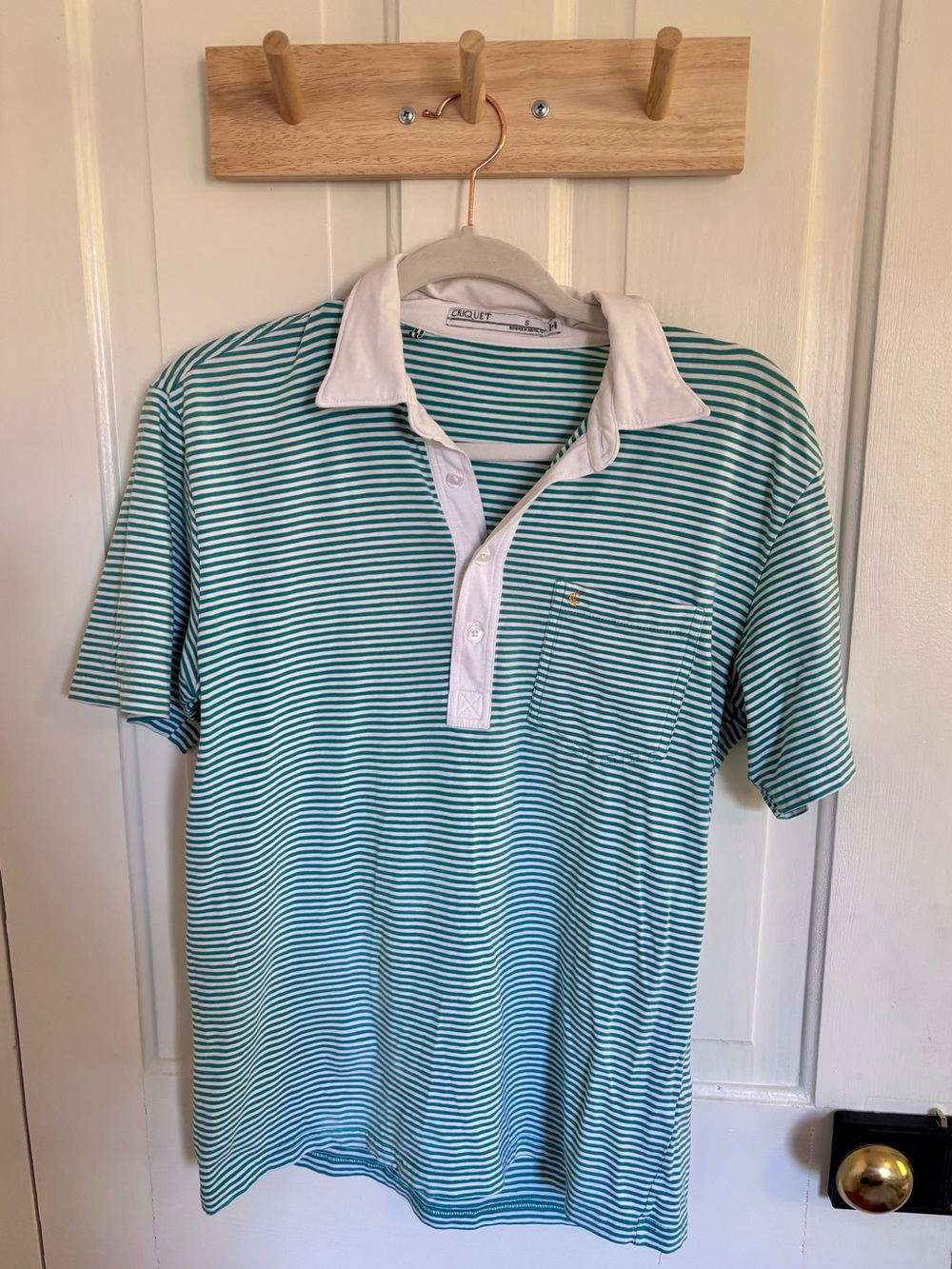 Criquet Green and White Striped Polo Shirt